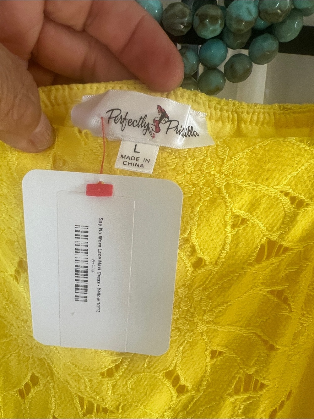Bright Yellow Eyelet Midi Dress with Tie Straps - Picture 5 of 6